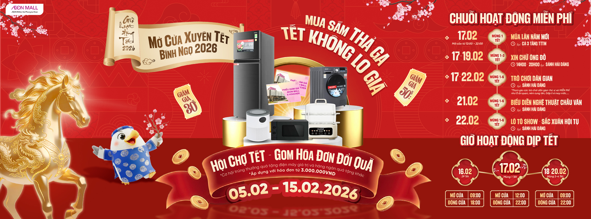 MUA SẮM THẢ GA, TẾT KHÔNG LO GIÁ – AEON MALL HẢI PHÒNG LÊ CHÂN MỞ CỬA XUYÊN TẾT 2026